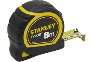 STANLEY Mètre 8 M X 25 mm Bi Matière Tylon - Boitier Ergonomique - Ruban en Acier Laqué - Crochet Deux Rivets - Position Du Zéro Réel - Blocage Du Ruban - Retour Automatique 0-30-657