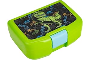 P:os 35298 - Cool Kids lunch box dla dzieci z motywem dino, plastikowy lunch box z jedną przegrodą i zamknięciem na klips, lunch box do przedszkola, szkoły i na czas wolny