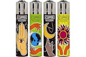 Zactly - 4 x Clipper Lighter Set MYSTICAL FORTUNA HANDS Gas Refillable Lighters Standarad Size Replaceable Flint Adjustable Flame Rare - Limited Edition