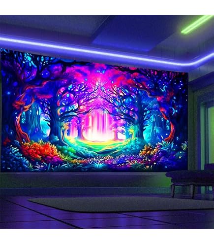 Tapisserie Lumière Noire UV Réactive - Décoration Murale Esthétique 150x200 Cm - Glow Psychedelic Pour Chambre Salon