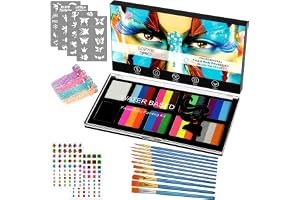 LOPHE Barnsmink, 26 färger, ansiktsfärgset med glitter, stencil, penslar, tvättbar ansiktsmålning, bodypaint smink barn, teat