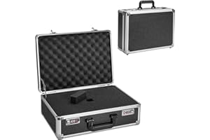 GODLONSEN Storage Lock Box - 18.9 x 14.6 x 6.3 Inch, Portable Briefcase, Aluminum Flight Case with Padded Foam, Lockable Protective Storage Box for Personal Items, Valuables, Tools - Black