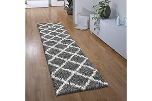 Paco Home Alfombra Pasillo Pelo Largo Hall Dormitorio Salón Moderna Escandinava Rombos, tamaño:80x150 cm, Color:Antracita