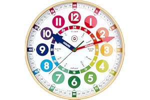 Temple Lodge Children’s Learning Large 12” Wall Clock – Early Development and Activity, Learn to Tell the Time- Safe Acrylic Face, Silent Sweep Mechanism