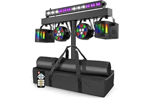 ‎TELBUM Telbum DJ Licht DMX DJ Lichtanlage mit Stativ, 2x LED PAR, 2x Derby und 1x UV stroboskop Lichtleiste, Musikgesteuert Bühnenlicht Set für Party Disco Kirchen Hochzeit inkl. Fernbedienung & Tragetasche