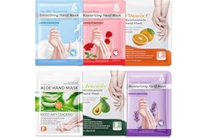 MEITREND 6 Pairs Hand Mask Gloves - Hand Moisturiser Gloves for Dry Hands Repair - Moisturising Gloves with Milk Rose Aloe Vera Avocado Lavender Vitamin C Serum - Hydrating Nourishing Softening Exfoliating
