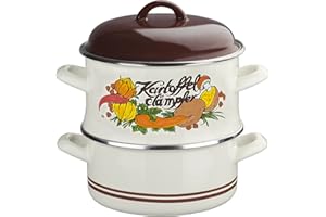 GSW Stahlwaren GmbH Vegetable Steamer, 18 cm, Enamel, Off- White/Brown, 30 x 18 x 30 cm
