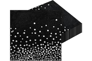 HNH 50 Tovaglioli di carta Nero con lamina d'argento Tovaglioli usa e getta 33 x 33 cm Tovaglioli monouso per feste