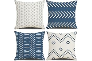 DWDC Fundas de Cojines 40 x 40 cm Farmhouse Fundas de Cojines, Juego de 4 Fundas de Cojín Cuadradas con Textura Patchwork Azul Claro para Sofá Sofá Silla Dormitorio Decoración Moderna Hogar Oficina Sofá