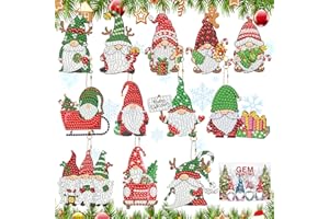 ZJKUBOIS 12 Stück Diamond Painting Weihnachten Anhänger Set, Doppelseitiger Wichtel 5D Diamond Painting Schlüsselanhänger, DIY Bastelset weihnachten mit Geschenkbox, Kann an Weihnachtsbäumen