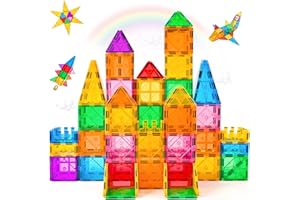 Katiago Magnetic Tiles for Kids 64PCS Magnetic Building Blocks Educational Learning Construction STEM Toys for Boys Girls Age 3 4 5 6 7 8 Years Old Christmas Birthday Gifts