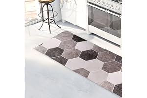 CREARREDA Tapis de Cuisine antidérapant hexagones Gris 120x50 cm Tapis de Protection de Sol en Vinyle 100% fabriqué en Italie, avec Encre Non Toxique, Ignifuge et résistant à l'eau