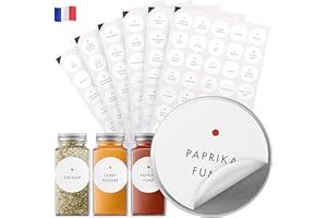 VINTA DÉCOR 210 étiquettes à épices en français avec code couleur QuickFind™ ; autocollants minimalistes pour pots à épices ; rondes de 38 mm ; résistants à l'eau et à l'huile + étiquettes supplémentaires vierges