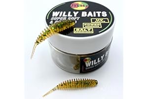 ‎PSARÁS Psarás Willy Baits - 38mm - Forellen Softbaits 20 STK. Box - Knobi Aroma Lamellen Gummiwürmer - Trout Fishing