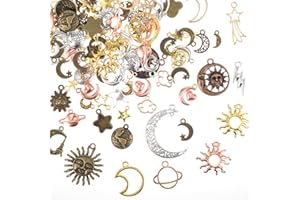 PEOVLVN Assorted Metal Charms for Jewelry Making - Star, Moon, Pendants - DIY Bracelet, Necklace Making & Crafting