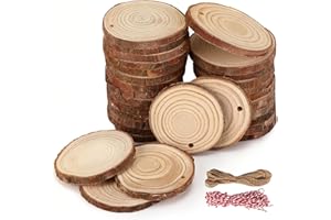 LEDEBOUK 40 Pezzi Dischi Legno Naturale da Decorare, Diametro 5-6 cm, Spessore 10mm, Fette di Legno con Corteccia, Senza Fori, Adatti per Pirografo, Natale, Pasqua