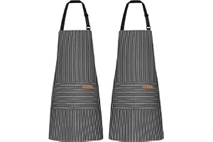 NLUS 2 Pack Kitchen Cooking Aprons, Adjustable Bib Soft Chef Apron with 2 Pockets for Men Women, Black, Brown, 29.5in X 25.6in