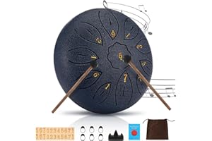 RUBESSIA Zungentrommel, 6 Zoll Steel Tongue Drum, Hand Pan Drum, 11 Tone Pan Töne Schlaginstrument, Scheibentrommel, Fingerlinge Trommelstock Trommelstockständer Musikbuch Aufbewahrungstasche Einfach zu Lernen