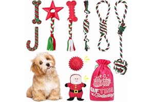 WALDSEEMÜLLER Coffret de Jouets de Noël pour Chien, Lot de 10 Jouets en corde, Jouet à Mâcher pour Chiot Avec sac Cadeau, Jouet Couineur en Peluche, Cadeaux de Noël pour Petits, Moyens et Grands Chiens