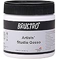 BRUSTRO Artists Studio Gesso | 220ml | White | Ideal for Canvas, Paper, Board, Oil Painting, Universal Paint Primer for Art, Craft, Water based, Non Toxic, Studio Grade, Professionals, Hobby Painters.