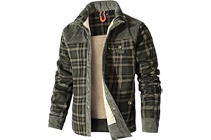 HYPESTFIT Mens Jacket Flannel Fur Lined Button Warm Lumberjack Fleece Padded Long Sleeve Casual