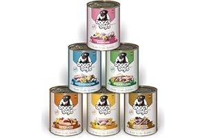 DOGGY Dog Paté Mix 2, 6 x 800 g, mokra karma dla psów w pakiecie próbnym, bezzbożowa karma dla psów z olejem łososiowym i małżem zielonowargowym, pełnoporcjowa pasza o dużej zawartości mięsa, Made in