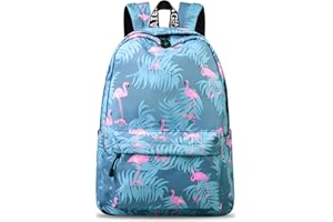 YANAIER Mädchen Schulrucksack Modischer Freizeitrucksack für Frauen Teenager Jungen Wasserdicht Tasche Schulranzen Tagesrucksack mit Laptopfach Blauer Flamingo-1