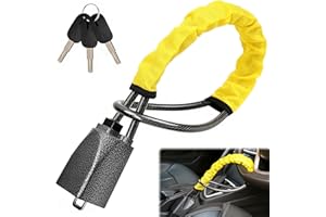 OXNSHEJW Steering Wheel Lock, Car Steering Wheel Locks, Car Seat Belt Lock with Metal Head, High Visibility Car Lock Anti-Theft Device for Car, SUV, Pickup, Van, RV, 3 Keys (Yellow)