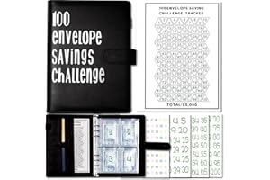 v2croft 100 Umschläge Herausforderungsordner, Budgetordner mit Geldumschlägen, einfache und lustige Möglichkeit, 5.050 $ zu sparen, Geldsparplanerbuch (schwarz)