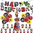 44Pcs Avengers Superhero Birthday Party Decorations for Boy,Iron Man Hulk Spiderman Birthday Banner Superhero Balloons Cake Toppers Hanging Spiral for Kids Boys Superhero Avengers Theme Party Supplies