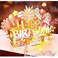 Birthday Card, Large 3D Pop Up Musical Greeting Cards with Blowable Candle and Lights, Birthday Gifts for Women Girl Sister Mom Daughter Kids-Rose Gold