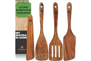 WOODENHOUSE Set Utensili Cucina Legno, Spatole da Cucina, Girare, Spalmare e Raschiare Alimenti, Antigraffio, Fatte a Mano, 4 pezzi