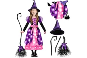 Spooktacular Creations Hexenkostüm für Mädchen, rosa Druck Hexerkostüm, Light-up Hexen Halloween Kostüm Kleid UP