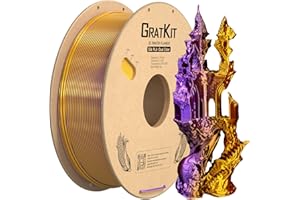 GratKit Filamento PLA Seda Doble-Color, Coextrusion Filamento de Impresión 3D 1.75mm, -0.03mm, 1KG Carrete (2.2 LBS), Silk PLA Violeta y Oro