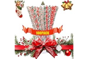 Sinzau 100 Pezzi di Cannucce di Carta Natalizie, Cannucce Colorate per Natale, Decorazioni per Torte, Decorazioni per Dessert, Feste, Compleanni, Matrimoni