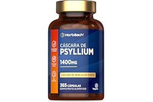 HORBÄACH Psyllium Husk 1400 mg | 6 Meses de Suministro - 365 Cápsulas Veganas | Cáscara de Psyllium | Fibra de Psilio | Suplemento Fuente de fibra | Prebiótico Natural | Horbaach