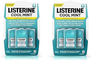 Pack de 2 paquetes (cada paquete está dividido en 3 paquetes individuales) de 72 tiras para el alieno y el cuidado oral LISTERINE POCKETPAKS, sabor a menta fresca