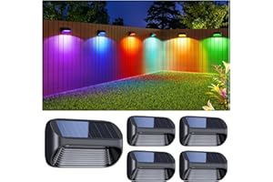 BUCASA Solar Fence Lights, 4 Pack Solar Lights Outdoor Garden Fence with White Light and Multi-Color Light, 8 Modes Outdoor Light Waterproof for Garden Ornaments Outdoor, Step, Fence, Yard
