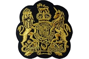 ELLU Parche del escudo de armas real para coser en la insignia bordada Reino Unido Inglaterra GB Oro negro