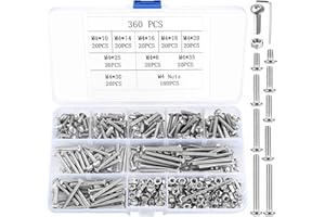 SZSLMY M4 Bolts and Nuts Set, 360 Pcs Hex Socket Head Cap Screws Nuts and Bolts Assorted Set, Round Head Pan Head Machine Screws Assortment Kit, Thread Fastener Hex Bolts and Nuts (M4)