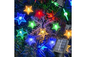 FOHIL Solarny łańcuch świetlny do użytku na zewnątrz, 100 diod LED, 12 m, gwiazdka, oświetlenie choinkowe, do użytku na zewnątrz, IP65, wodoszczelny, 8 trybów, oświetlenie bożonarodzeniowe do ogrodu, na