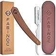 FABINOC® Cut Throat Razor Kit - Professional Barber Straight Razor with Wooden Handle - Single Edge Blade Shaving Razor for Moustache & Beard - Pouch Included - Blades NOT Included (Silver)