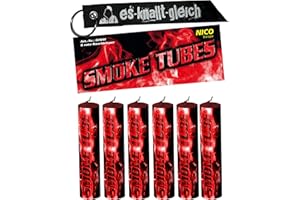 ‎NICO EUROPE Rauchfackel Smoke Tubes im 6er Pack in Rot Blau Gelb Grün Orange Weiß Mix von NICO Europe mit Anhänger (Rot)