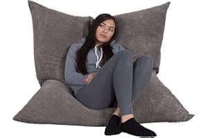 Lounge Pug Extra Large Bean Bag Floor Cushion, Charcoal Grey, Use as XXL Slab Pillow, Lounger or Beanbag Chair, Plush Waffle Texture Pom Pom Fabric
