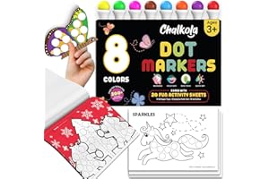 Chalkola 8 Washable Dot Markers for Toddlers 1-3 | with 20 Page Coloring Activity Book Kit, Bingo Dabbers | Preschool Paint Dot Art Set - Toddler Arts and Crafts Supplies for Kids Ages 2-4 Years Old