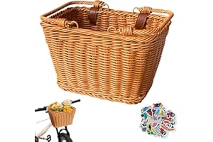 RAINFLOWWER Adorable Kids Bike Basket – Square Wicker Girls Bike Basket with Adjustable Leather Straps for Bicycles & Scooters