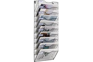 EasyPAG 10 Fächer Metall Hühnerdraht A4 Zeitschriftenhalter Wand Zeitschriften Wandhalter Aktenablage Dokumentenhalter Hängend Magazin Organizer Flyerhalter Prospektspender,Schwarz