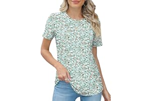 Rapbin Womens Casual Short Sleeve T-Shirts Crew Neck Pleated Tops Fashion Dressy Tunic Blouses