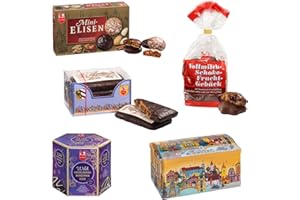 ‎SCHMIDT Lebkuchen-Schmidt Bunte Nürnberg Truhe Blechdose gefüllt mit Elisen-Lebkuchen,Wildheidelbeere-Marzipan-Elise, Schokofruchtgebäck & Kaiserlein 880g PremiumWeihnachtsgebäck