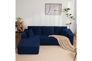 Litbird Modular Sectional Sofa, L-Shape Left with Deep Seat, Chaise Lounge, Boneless Couches, Corduroy Fabric,Sofa Bed for Living Room – No Assembly Required,Navy Blue